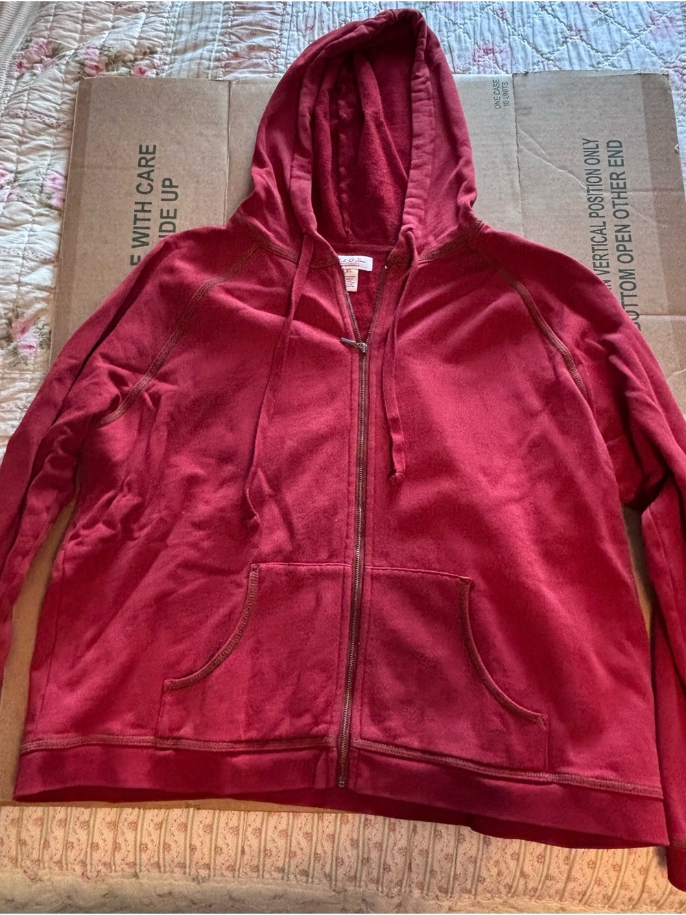 Kids Zip-Up Hooded Jacket in Deep Red